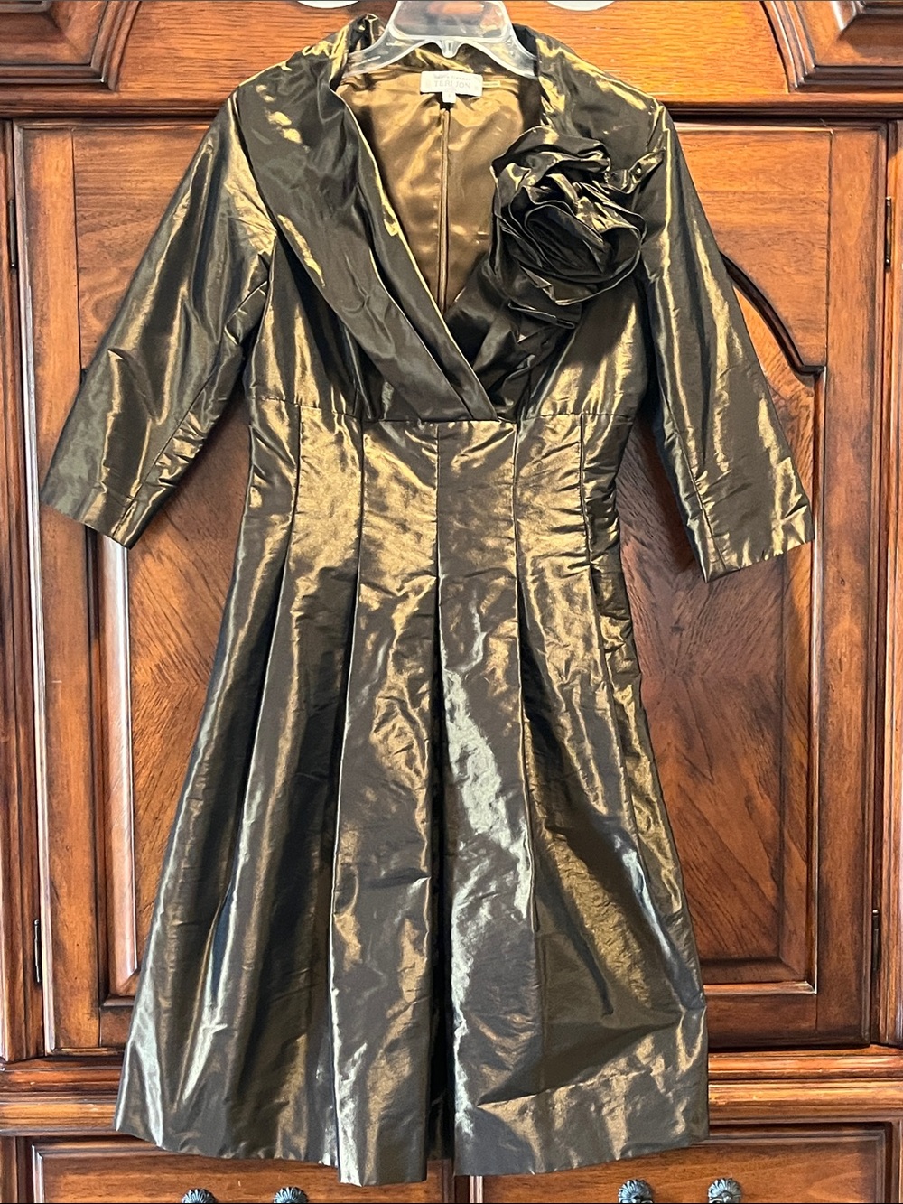 Rickie Freeman for Teri Jon Vintage Retro Fit & Flare RosetteTaffeta Dress Sz 6